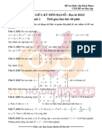 Đề Thi Thử Giữa Kỳ Môn Đại Số - Học Kì 20221 Nhóm ngành 2 Thời gian làm bài: 60 phút