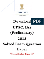 UPSC IAS Civil Services Prelim 2015 Solved Exam Question Paper General Studies GS Paper 1 English Medium - WWW - Dhyeyaias.com