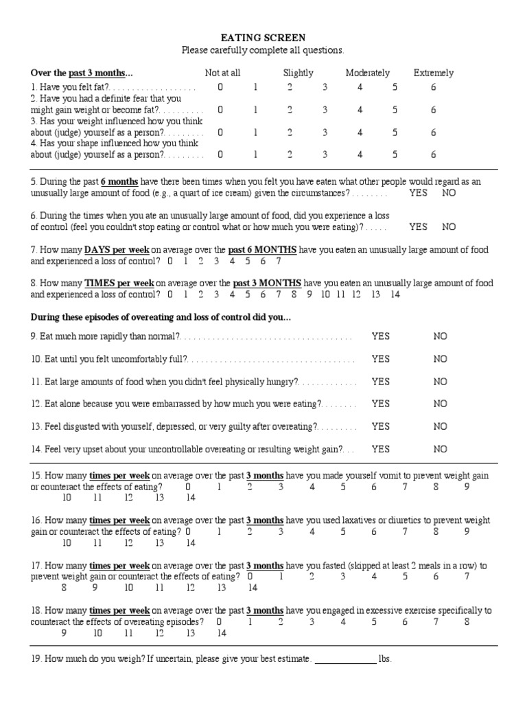 Eating Disorders Diagnostic Scale | PDF | Diseases And Disorders ...