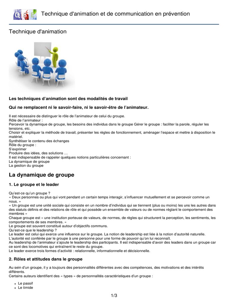 Techniques d'animation de groupe en prévention | PDF | Direction | la ...