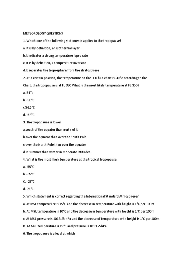 Meteorology Exam Questions and Answers | PDF | Atmosphere Of Earth ...