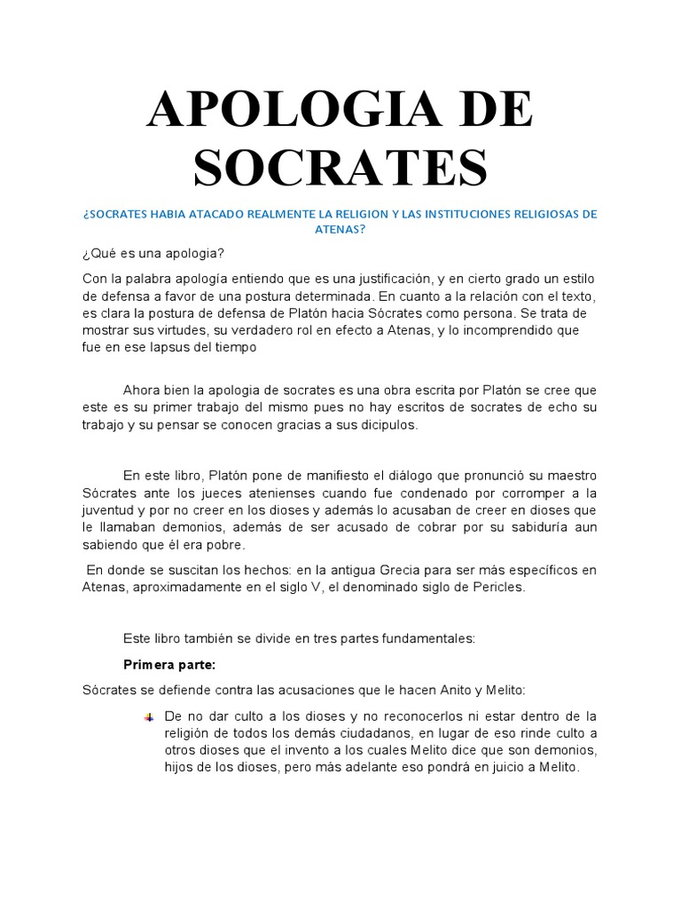 Apologia de Socrates PDF Disculpa (Platón) Sócrates