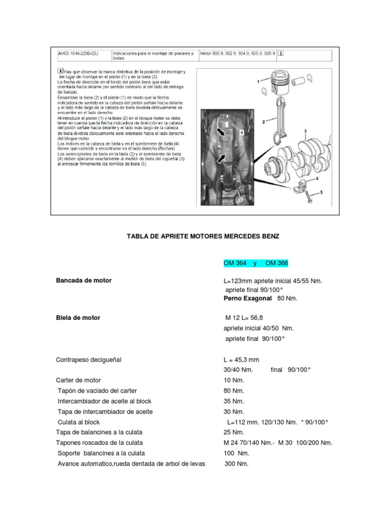 Tabla de apriete motores mercedes benz pdf inyecci n de combustible