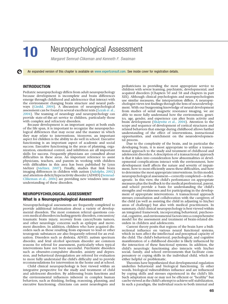 Neuropsychological Assessment PDF Mental Disorder Neuropsychology