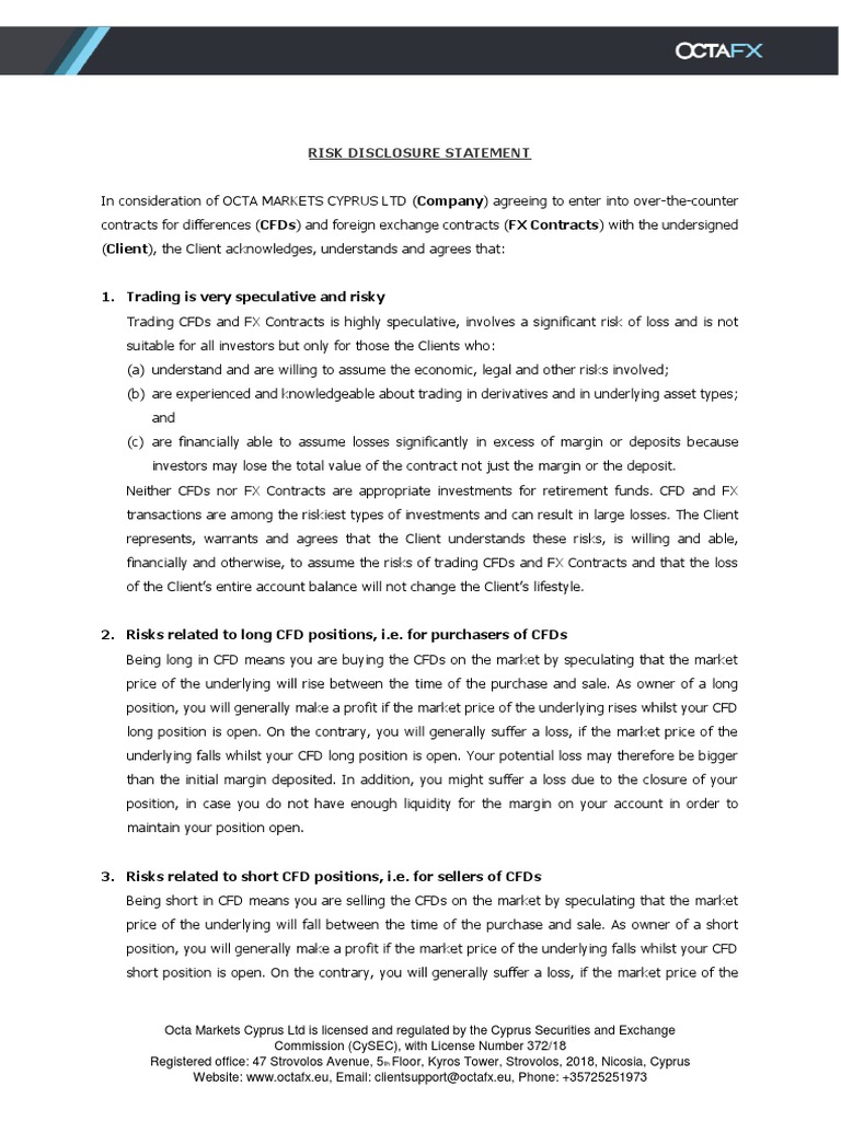 Octafx Risk Disclosure Pdf
