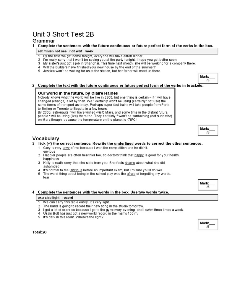 Unit 3 Short Test 2B | PDF | Linguistics