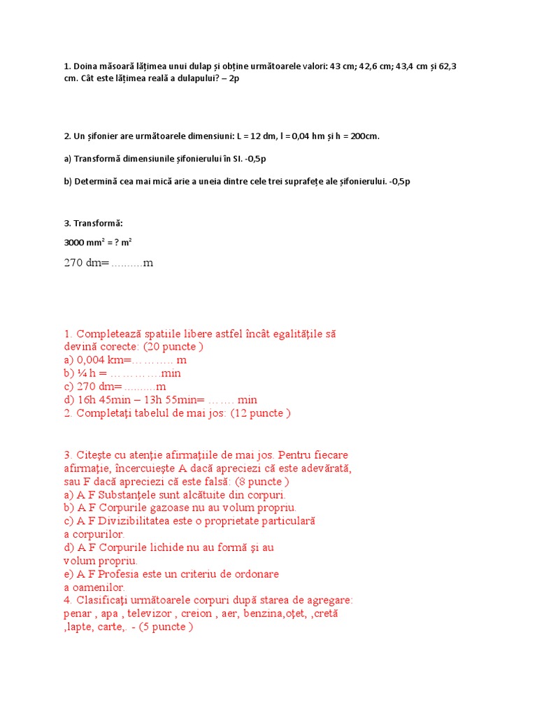 Test Clasa A 6 A | PDF