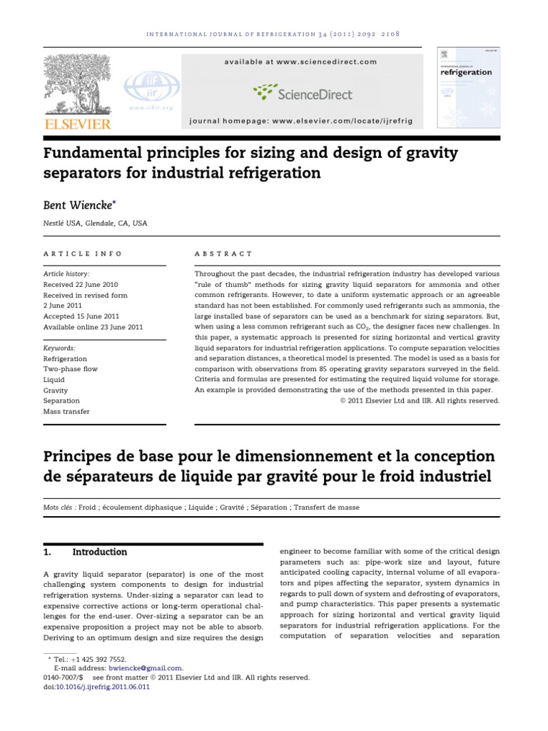 Gravity Separator Design in Refrigeration | PDF | Drop (Liquid) | Drag ...