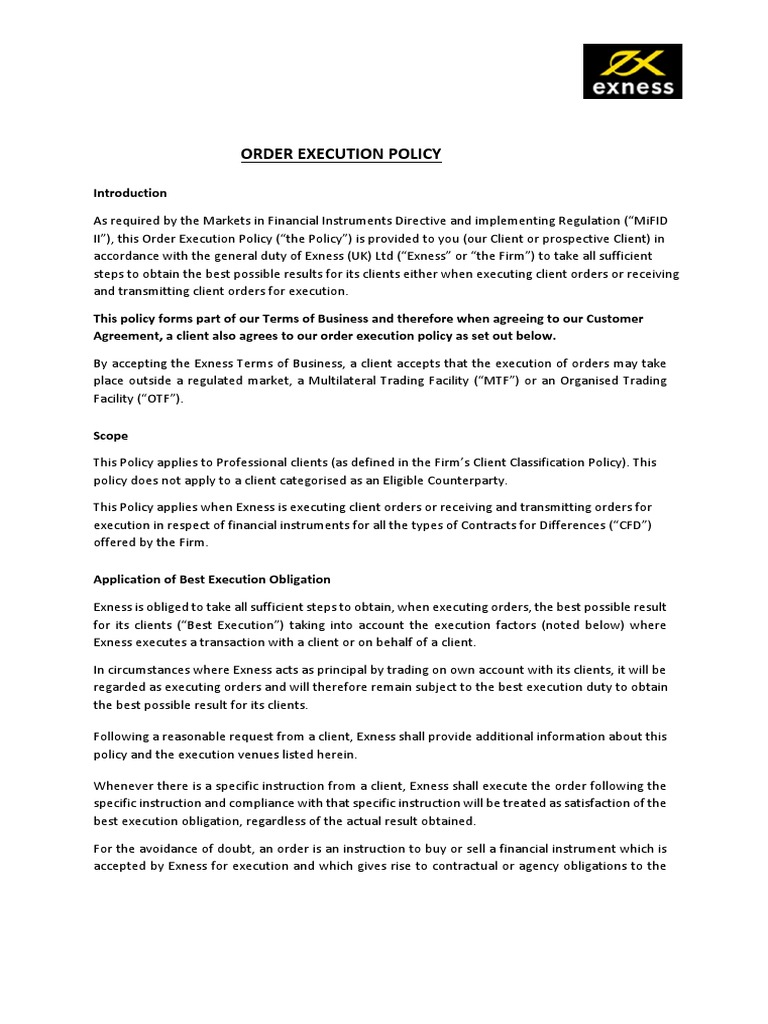 Order Execution Policy 2021 | PDF | Contract For Difference | Order ...