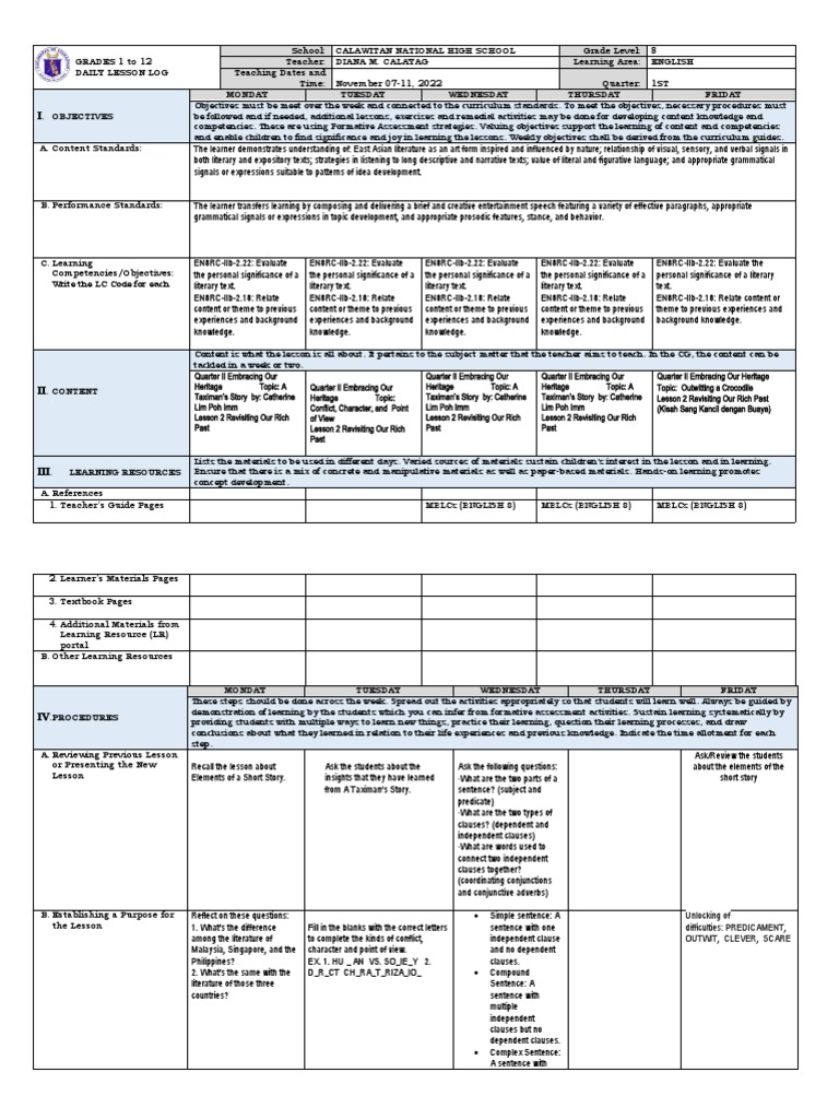 Grade 8 English DLL Quarter 2 | PDF | Learning | Teaching Method