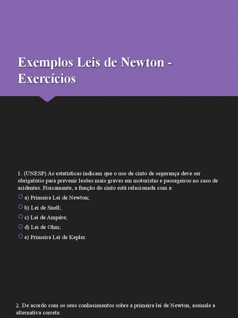 Exercícios Práticos sobre Leis de Newton | PDF | Leis do Movimento de ...
