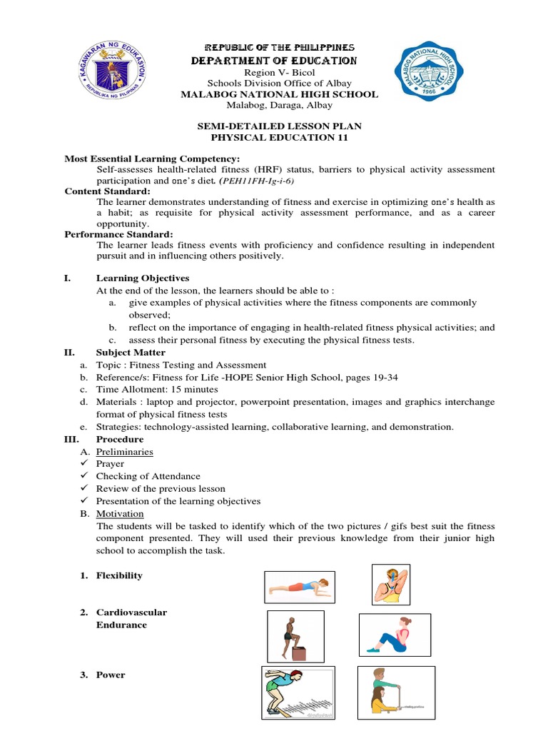 Physical Fitness Test Lesson Plan | PDF | Physical Fitness | Skeletal ...