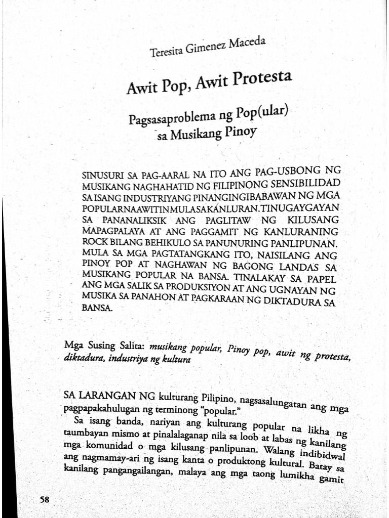 Awit Pop Awit Protesta Ni Teresita Maceda | PDF