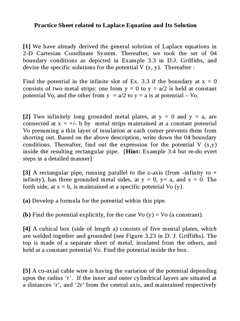 Practice Sheet Laplace Equation Pdf