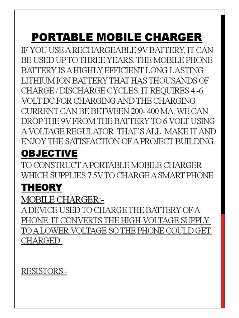 Portable Mobile Charger PDF Battery Charger Voltage