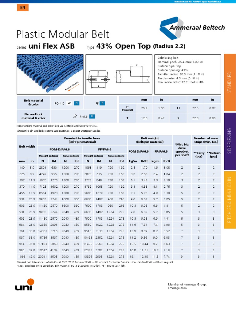 Sideflexing Belt Datasheet - 25.4mm Pitch | PDF | Belt (Mechanical ...
