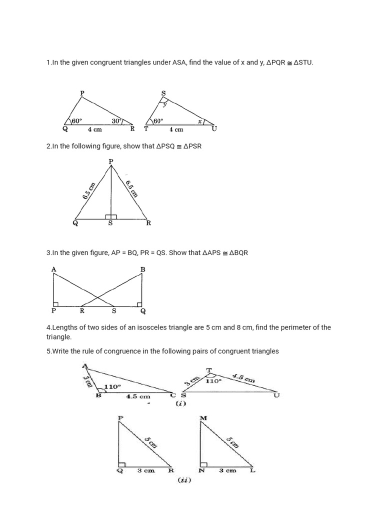 Congruence of Triangle Worksheet PDF