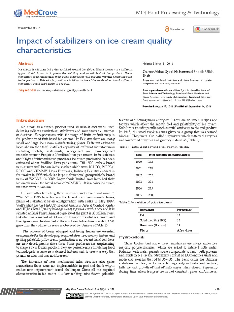 Impact of Stabilizers On Ice Cream Quality PDF Chemistry