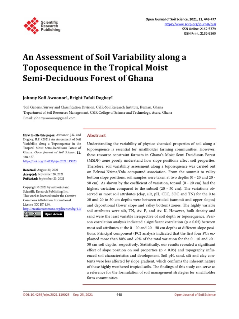 An Assessment of Soil Variability Along A Toposequence in The Tropical ...