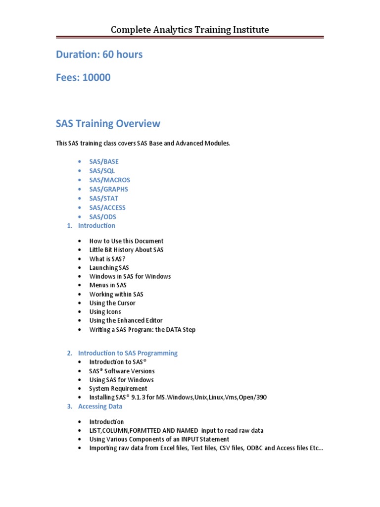 Sas syllabus download free pdf sas software sql