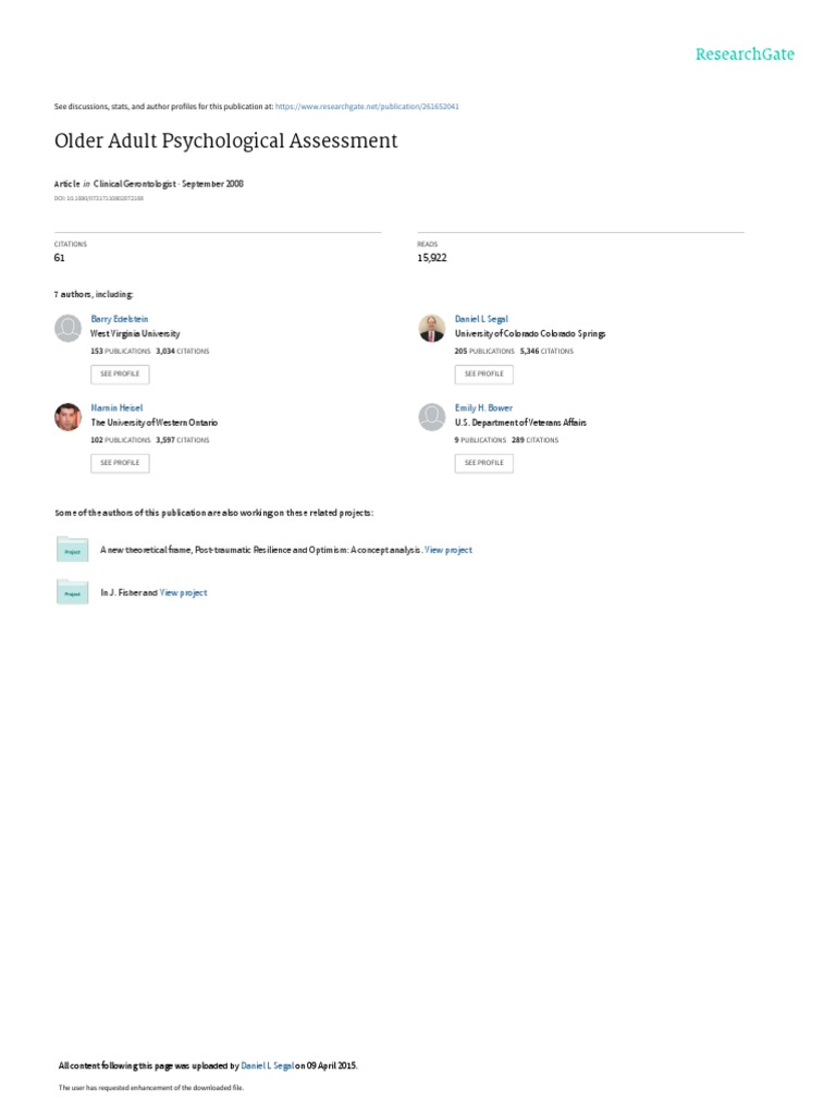 Older Adult Psychological Assessment Cg 2008 Pdf Anxiety Disorder