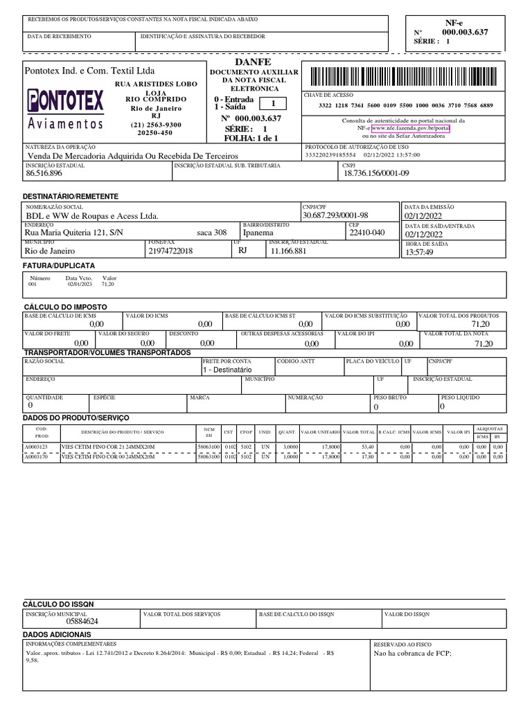 Nota Fiscal Eletrônica RJ | PDF | Recibo | Comunicação escrita
