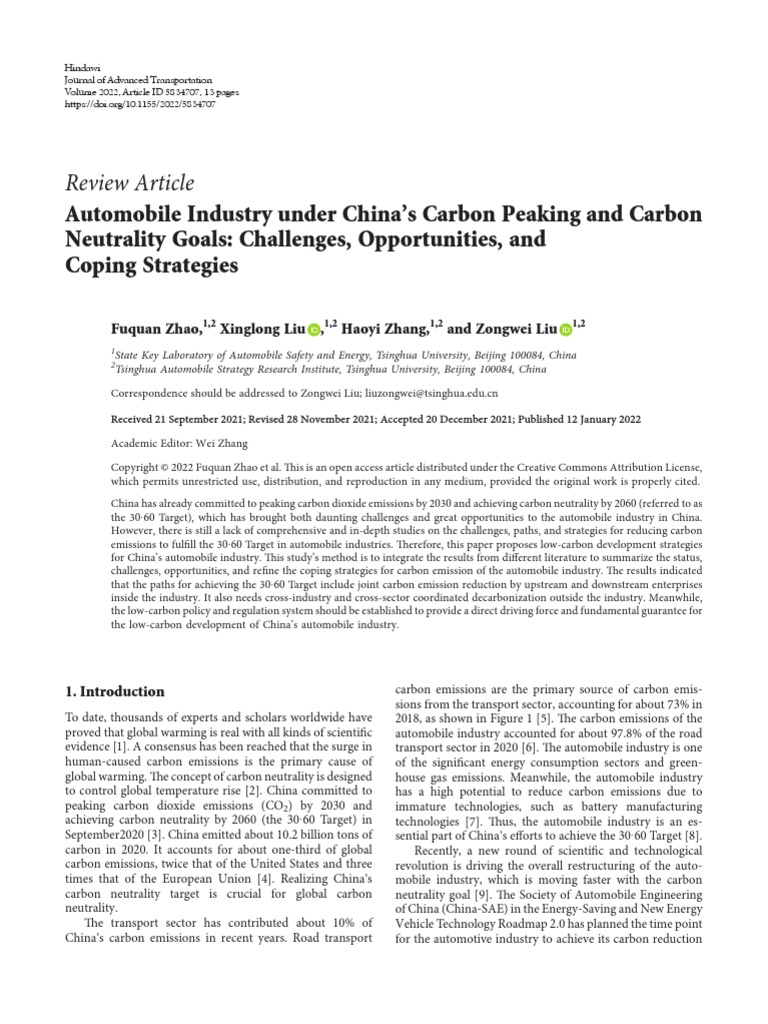Automobile Industry Under Chinas Carbon Peaking A | PDF | Low Carbon ...