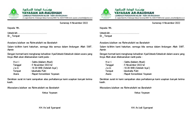 Undangan Rapat Yayasan | PDF