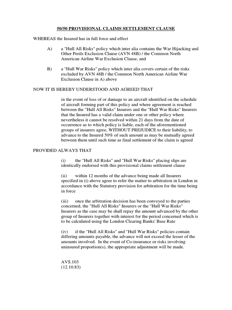 50/50 Claims Settlement Clause | PDF | Insurance | Risk