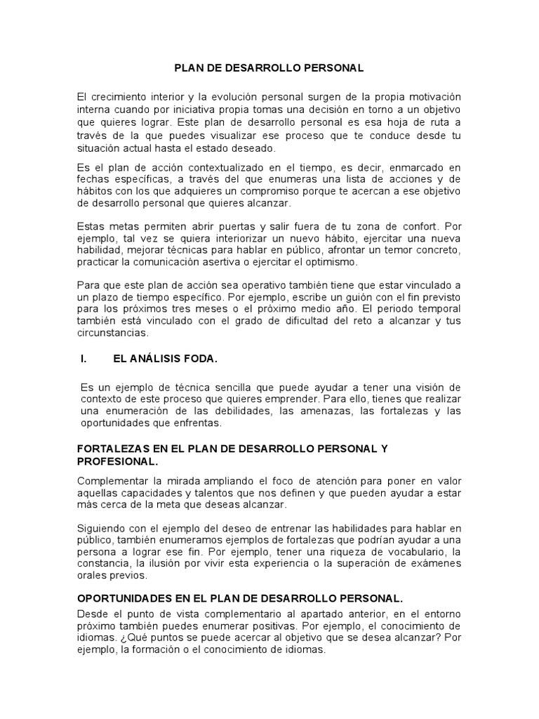 Plan de Desarrollo Personal | PDF | Desarrollo personal | Análisis FODA