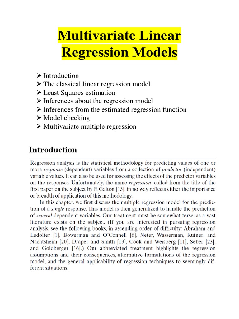 Lecture-15, Multivariate Linear Regression Models | PDF