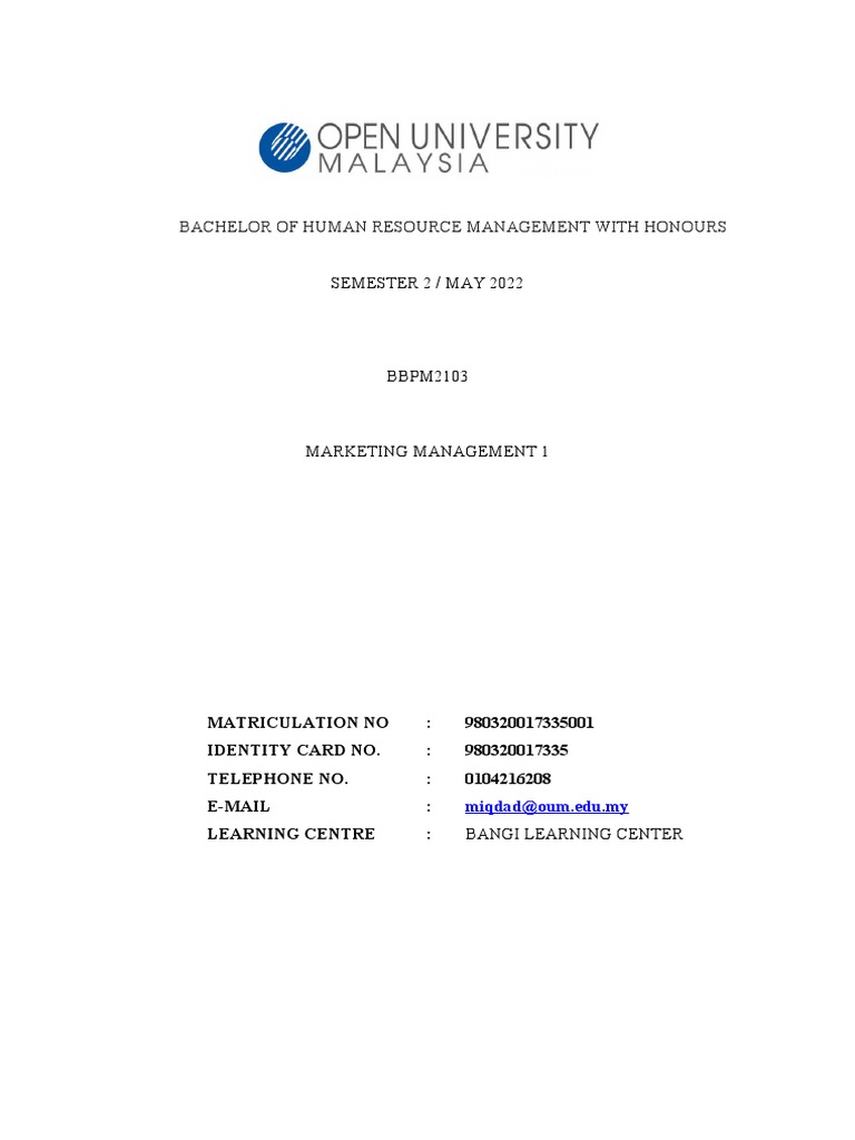 Marketing Management 1 BBPM 2103 | PDF | Customer Relationship ...