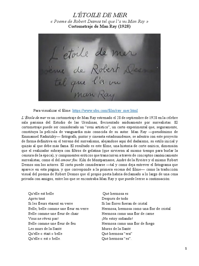 Materiales Complementarios A LÉtoile de Mer de Man Ray | PDF | Surrealismo