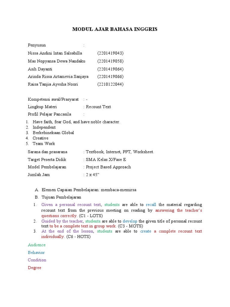 Modul Ajar Recount Text Kelas 10 | PDF | Language Arts & Discipline