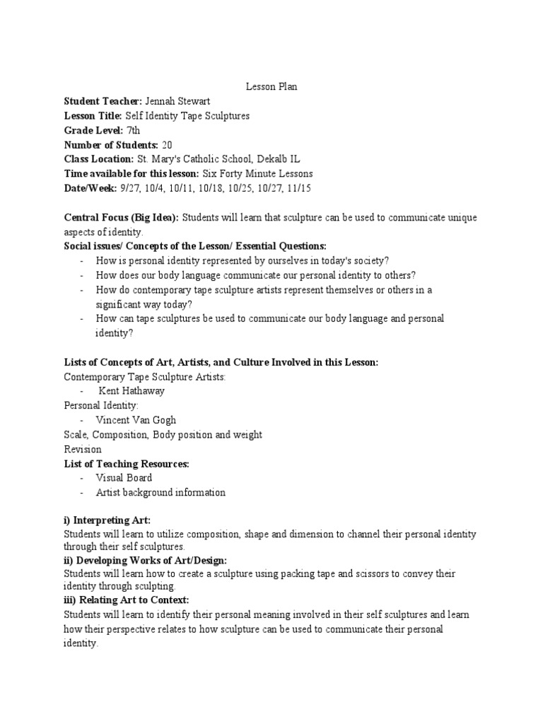 Stewart Long Form Lesson Plan Copy 2 | PDF | Identity (Social Science ...