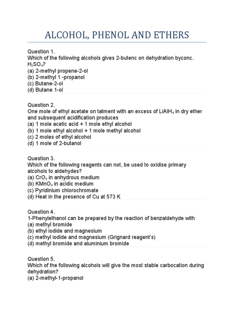 Alcohol, Phenol and Ethers PDF Ether Ester