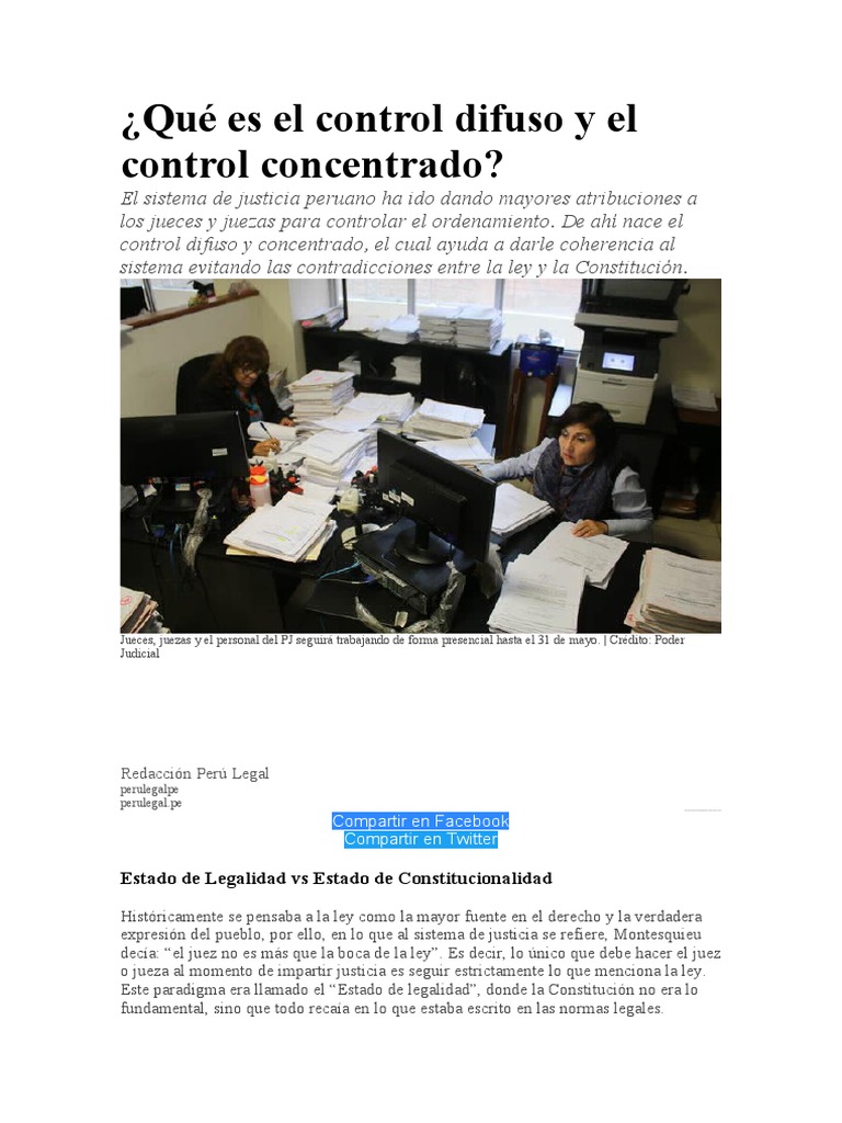 Qué Es El Control Difuso y El Control Concentrado PDF Juez Legislación