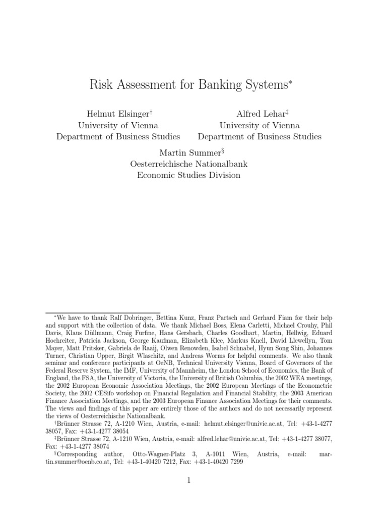 Risk Assessment For Banking Systems | PDF | Systemic Risk | Risk