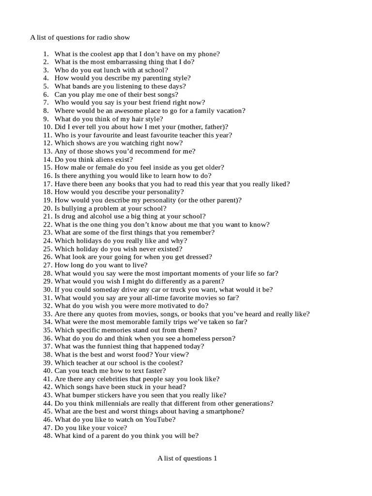 Engaging Questions for Radio Shows | PDF | Lifestyle