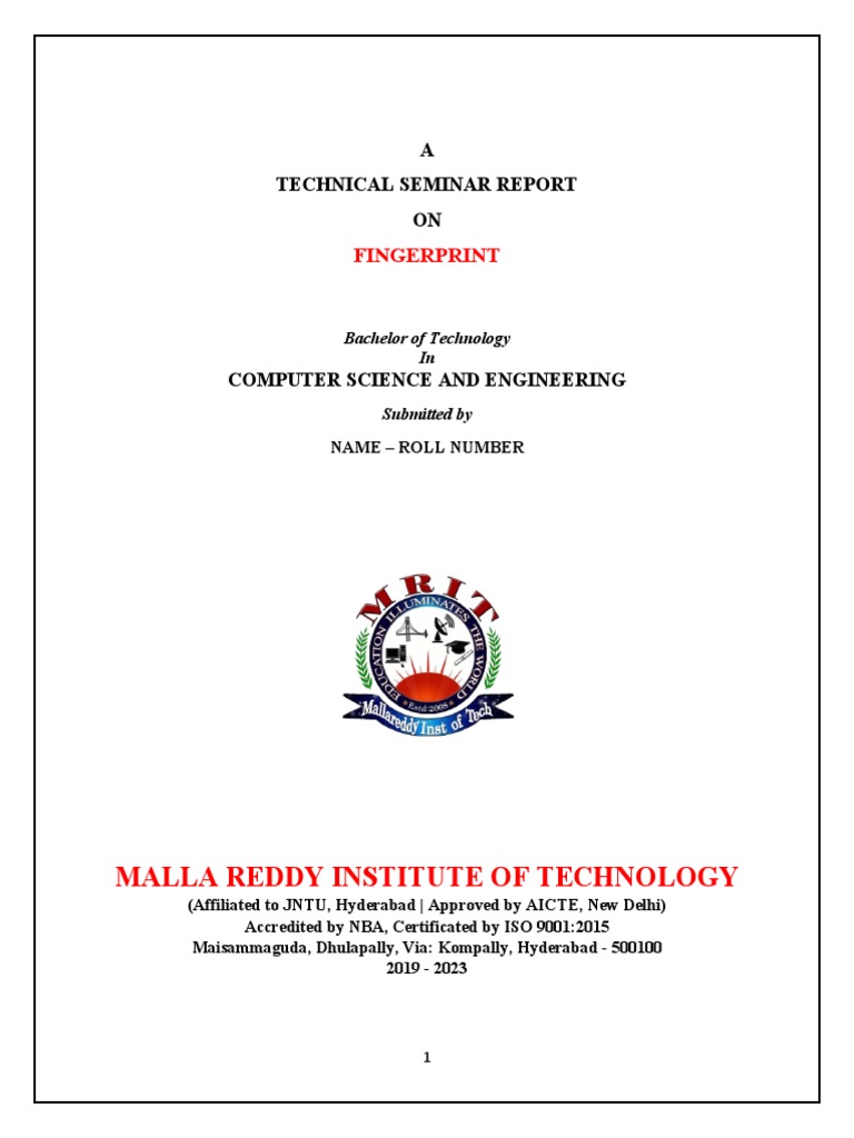 Technical Seminar Sample | PDF | Biometrics | Fingerprint