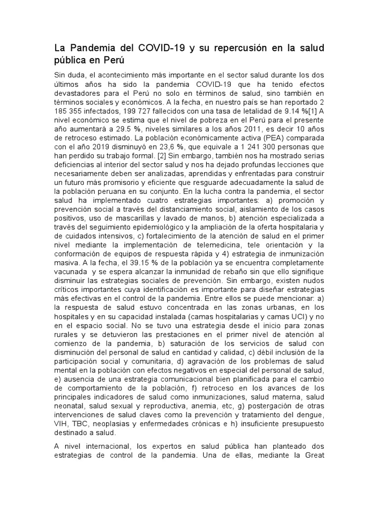 Impacto del COVID-19 en la salud pública en Perú | PDF | Ciencias de la ...