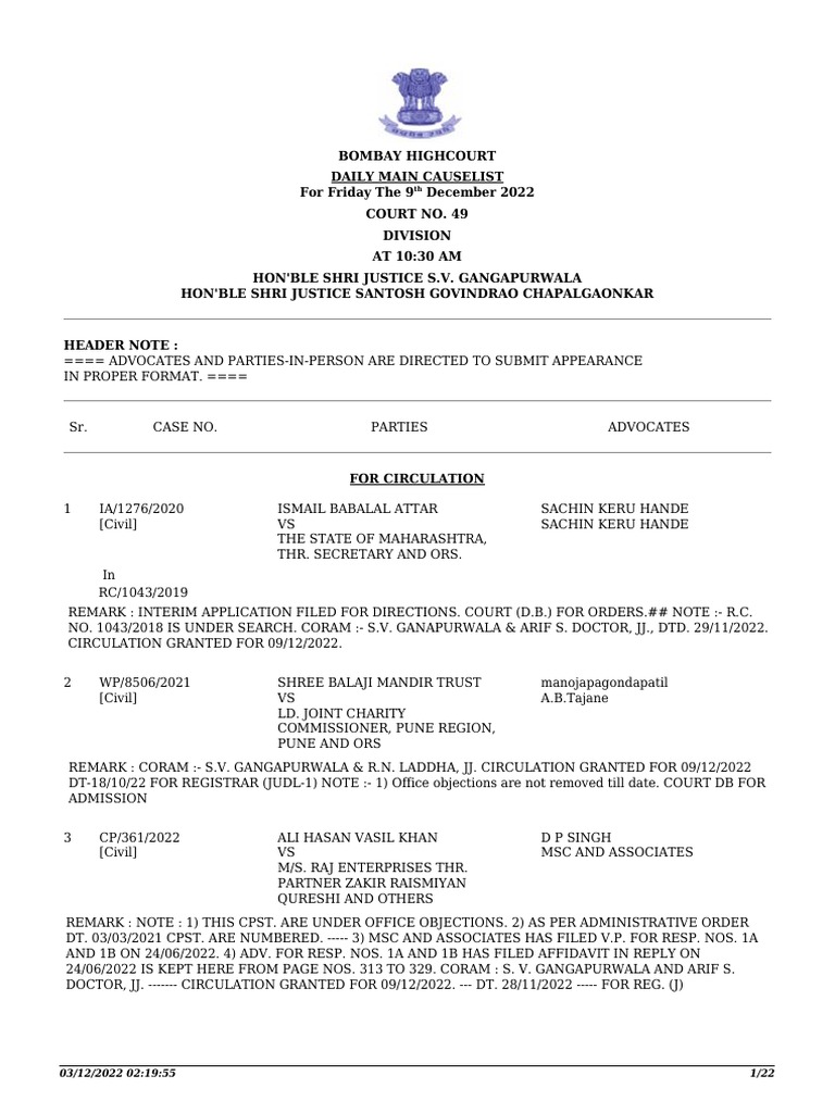 City Civil Cause List