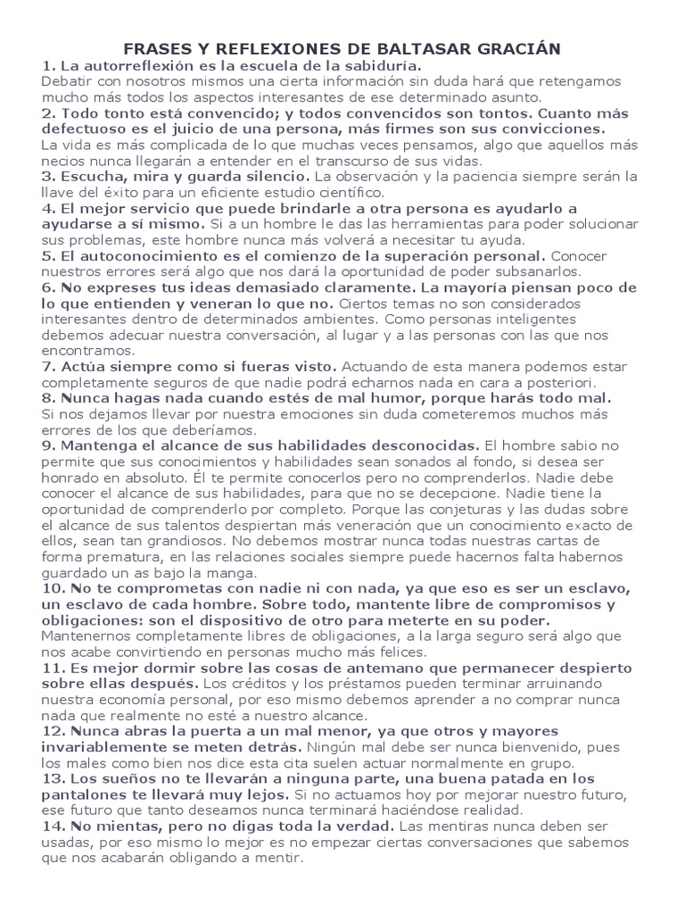 Reflexiones de Sabiduría de Gracián | PDF | Felicidad | Verdad