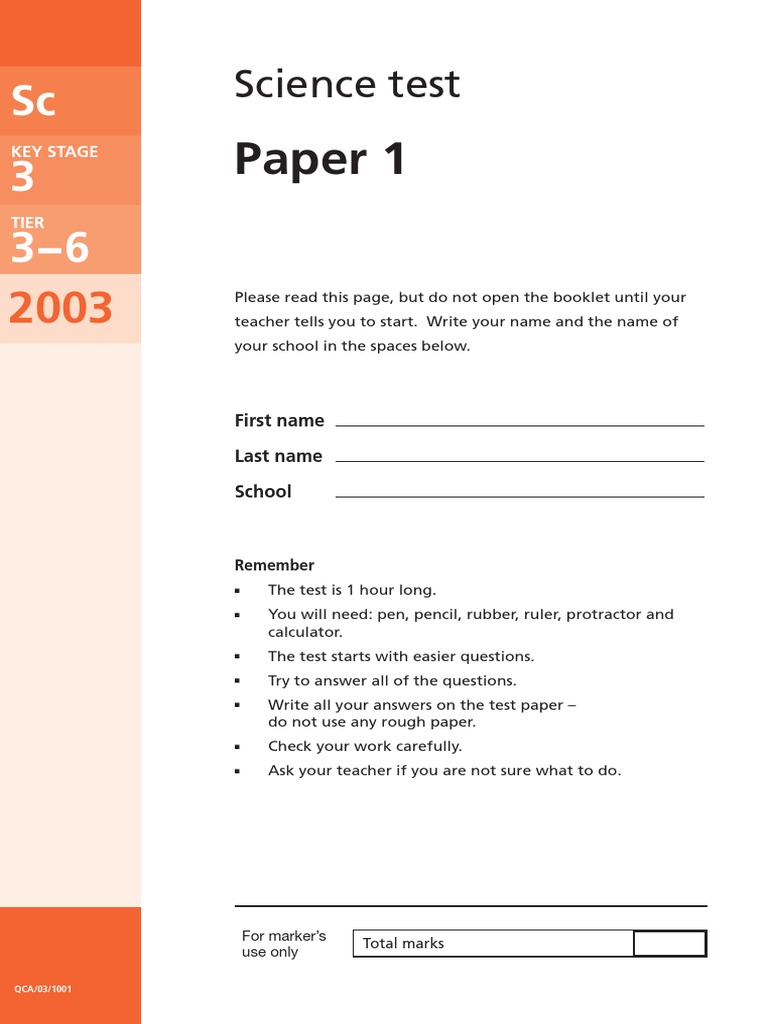 2003 KS3 SC 3-6 Paper1 | PDF | Fuels | Pluto