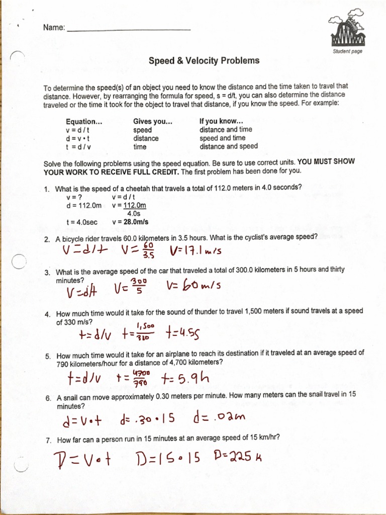 Speed & Velocity Problems PDF