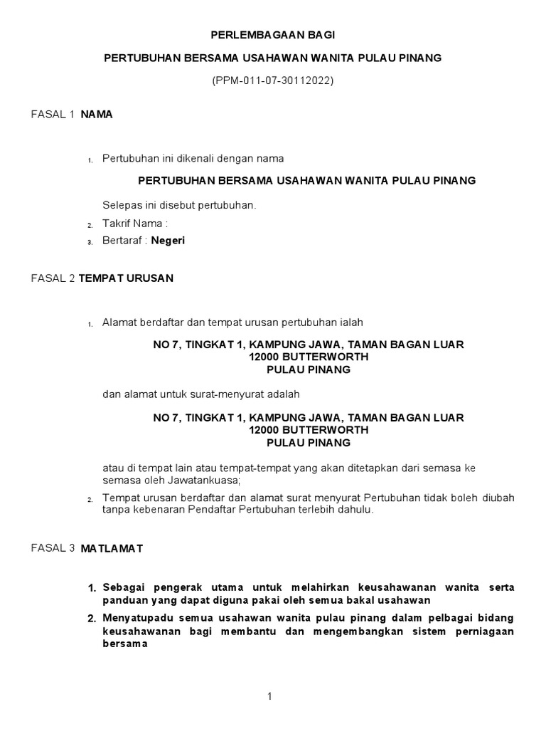 Perlembagaan Format JPPM - Selepas Kelulusan | PDF