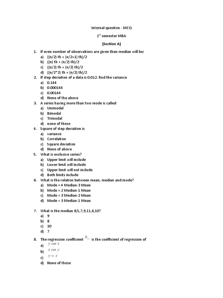Internal Question (DS - MBA - 1st Sem) | PDF