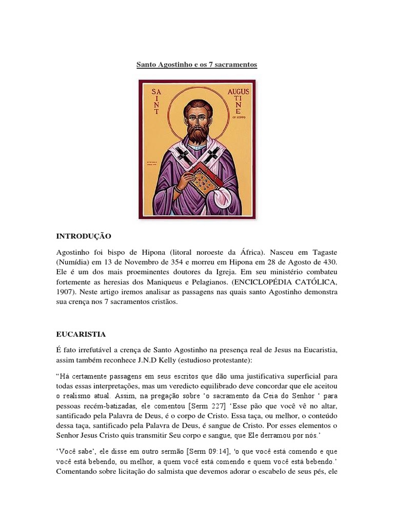 Santo Agostinho e os 7 Sacramentos | PDF | Eucaristia | Batismo
