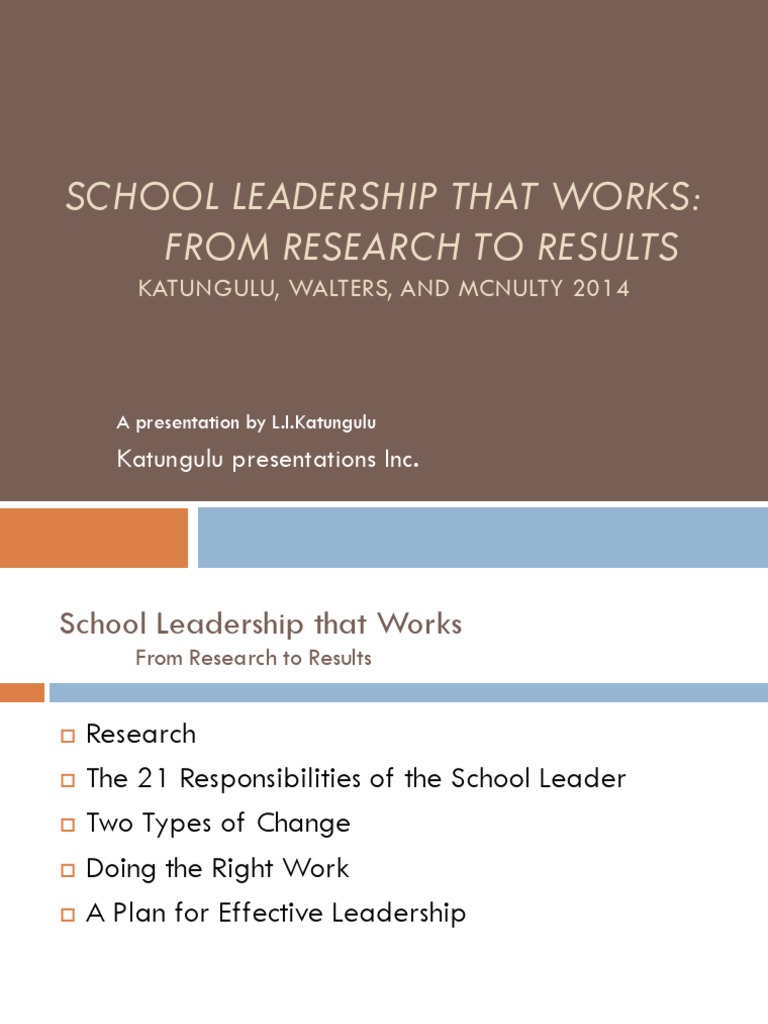 School Leadership That Works Pdf