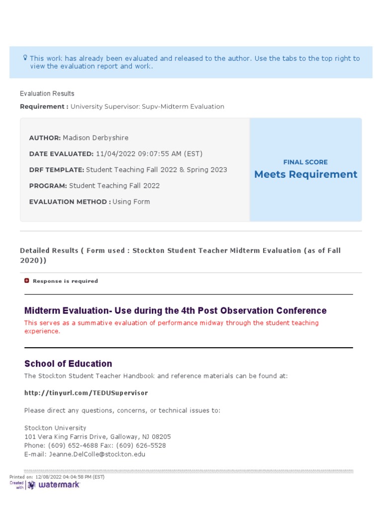 Mid-Term Supervisor Evaluation | PDF | Teachers | Teaching Method